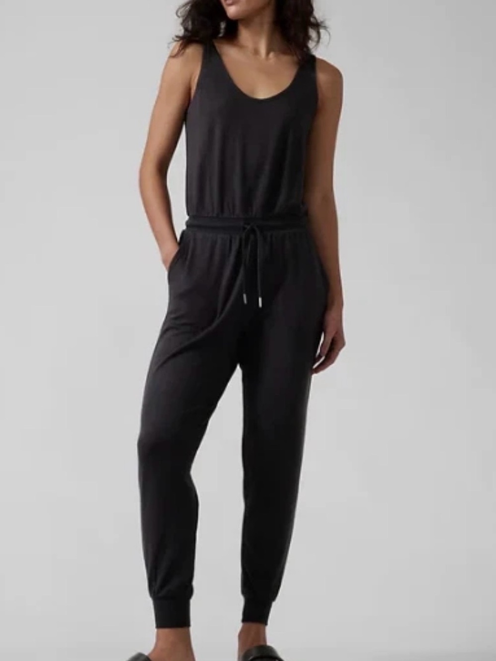 Athleta Black Sleeveless Drawstring Jumpsuit